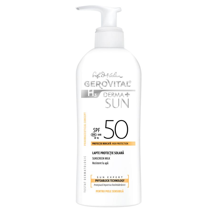 Lapte protectie solara SPF50 H3 Derma+ Sun Expert, 150 ml, Gerovital