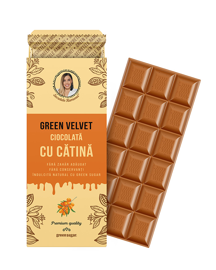 Ciocolata cu catina fara zahar Green Velvet, Secretele Ramonei, 100g, Remedia