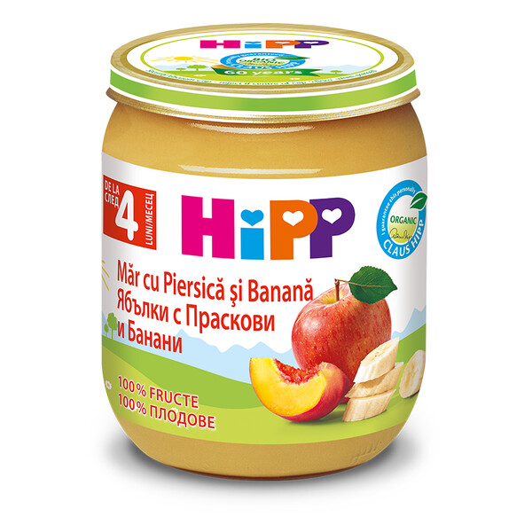 HIPP Mere, banane si piersici 4luni+, 125 g