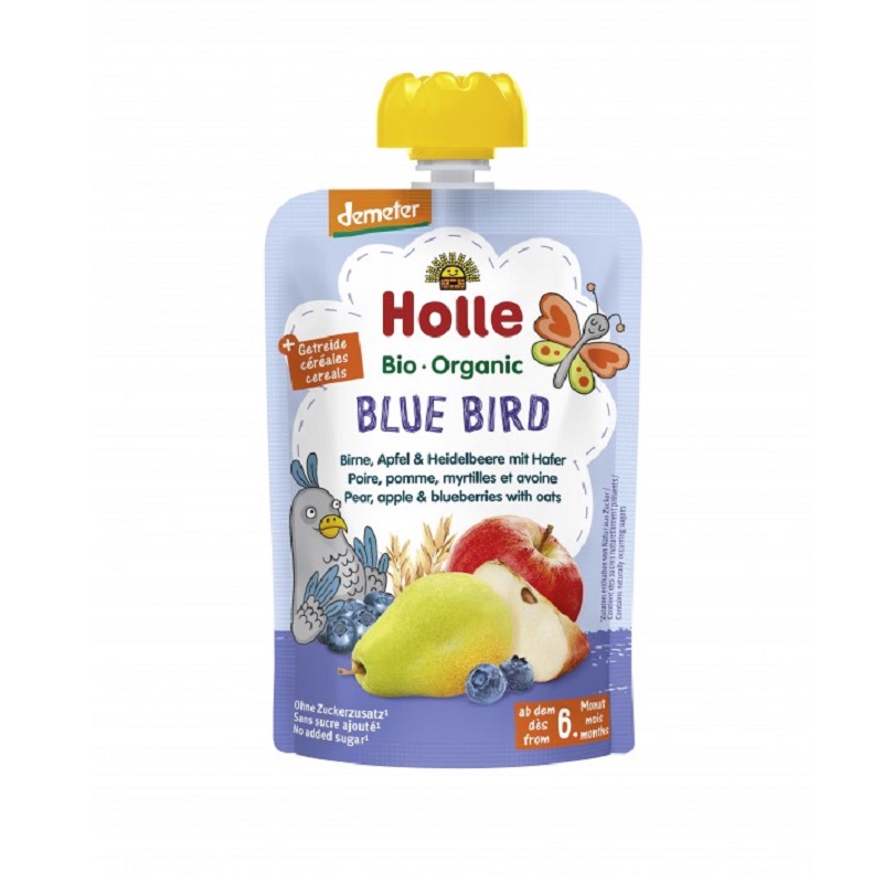 Piure eco Blue Bird pere, mere, afine, 100 g, Holle