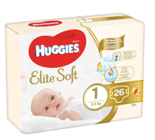 Scutece Elite Soft Nr. 1, 3-5 kg, 26 bucati, Huggies
