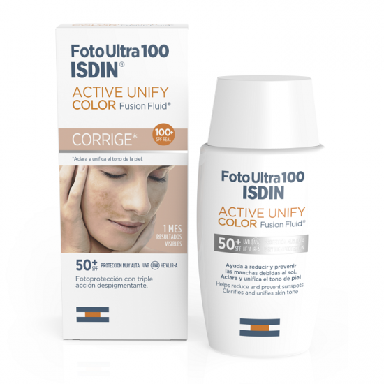 Fluid protectie solara pentru fata SPF50+ Active Unify Color Fusion Fluid, 50 ml, ISDIN