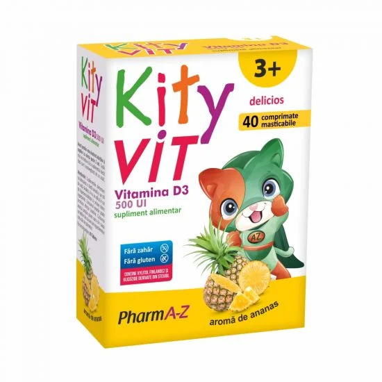 Jabeth Wilson forecast Pessimist KityVit Vitamina D3 500UI, +3ani, 40 comprimate masticabile cu aroma de  ananas, PharmA-Z - Pret 17,50 lei - PHARMA-Z