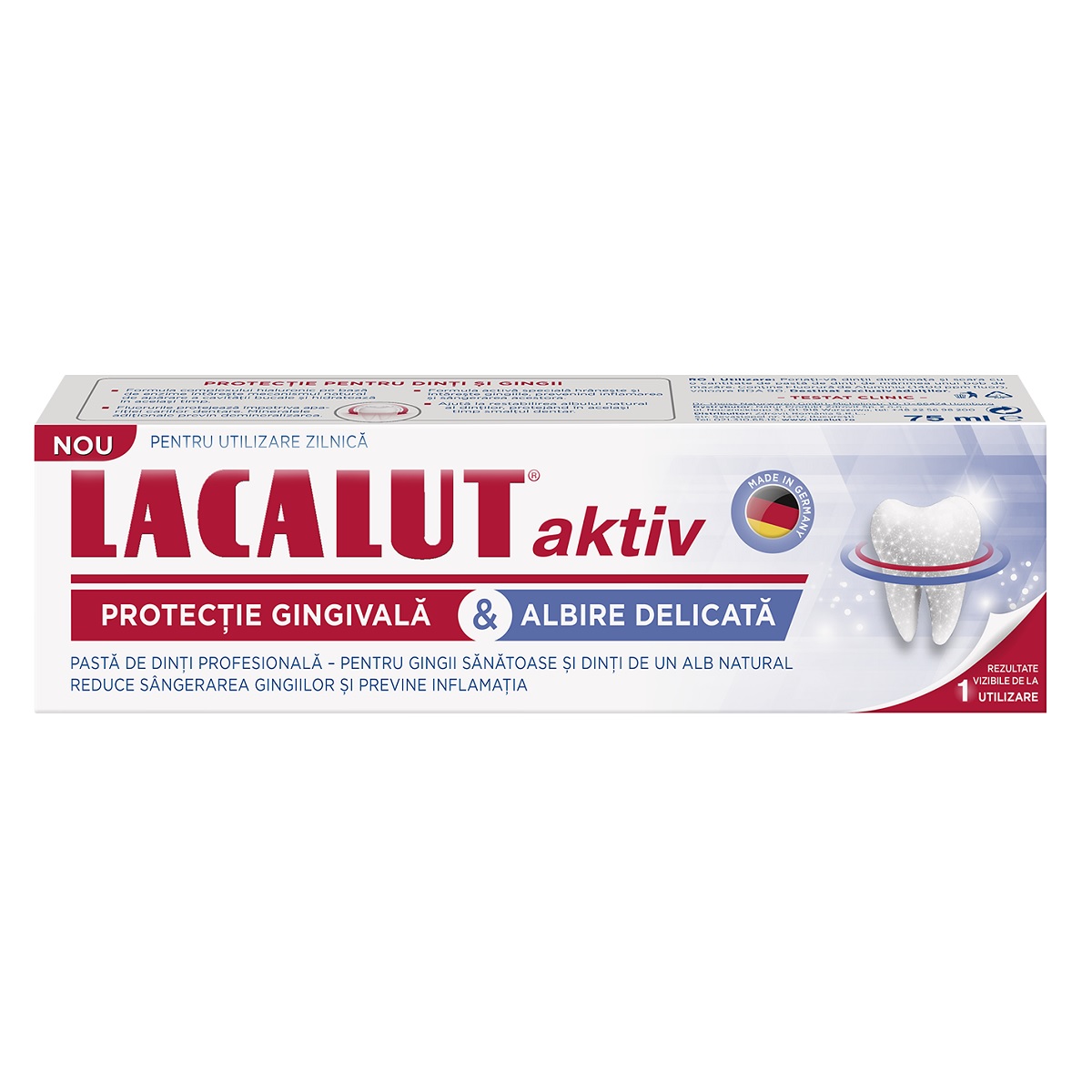 Pasta de dinti Lacalut aktiv pentru albire delicata si protectie gingivala, 75ml, Theiss Naturwaren
