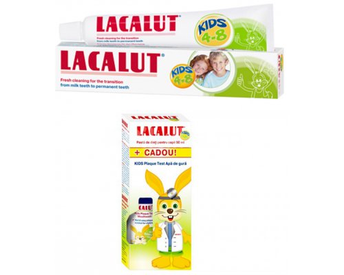 Lacalut Kids Pasta dinti 4-8ani x 50ml + Kids Plaque Test Apa Gura x 50ml