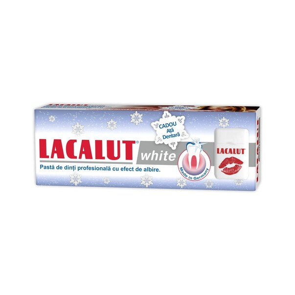 Pachet Lacalut pasta de dinti White 75ml + ata dentara 10m cadou, Theiss Naturwaren