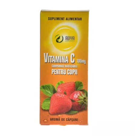 Vitamina C 100mg cu aroma de capsuni pentru copii, 30 comprimate, Adya Green Pharma