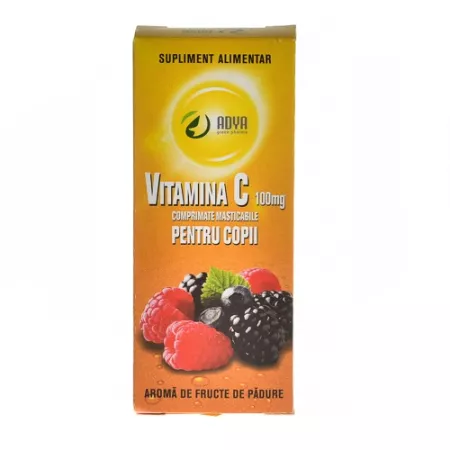 Vitamina C 100mg cu aroma de fructe de padure pentru copii, 30 comprimate, Adya Green Pharma