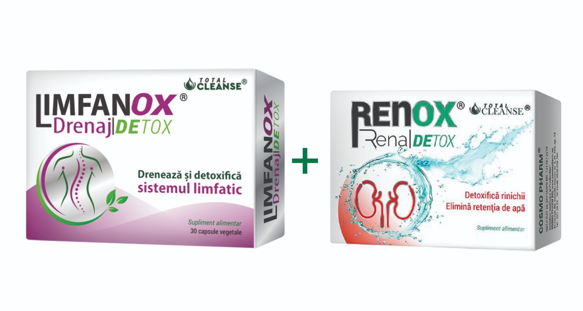 Pachet Limfanox Drenaj Detox, 30 capsule + Renox, 10 capsule, Cosmopharm