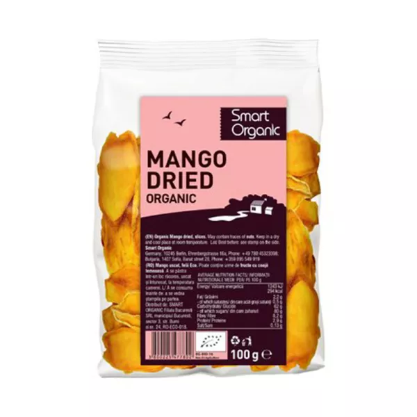 Mango deshidratat felii eco, 100g, Smart Organic