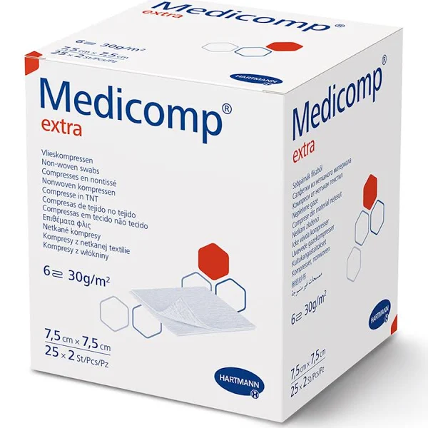 Medicomp Extra Comprese sterile 7,5 x 7,5cm, 25 bucati, Hartmann