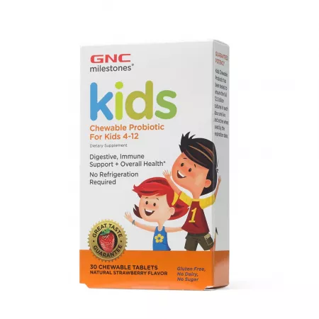 Milestones Probiotice Masticabile pentru copii 4-12 ani cu aroma de capsuni, 30 tablete, GNC
