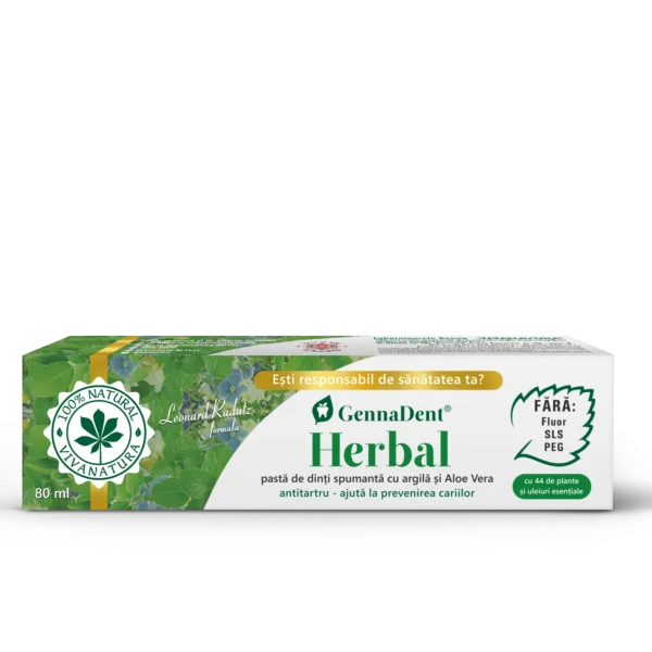 Pasta de dinti GennaDent Herbal cu argila si Aloe Vera, 80ml, Vivanatura