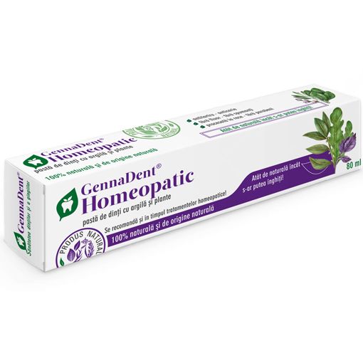 Pasta de dinti GennaDent Homeopatic cu argila si plante, 80 ml, Vivanatura