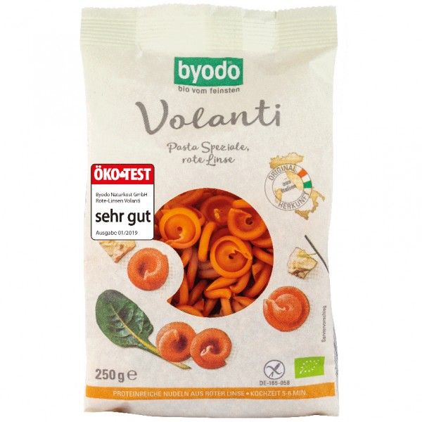 Paste Volanti bio din linte rosie fara gluten, 250g, Byodo