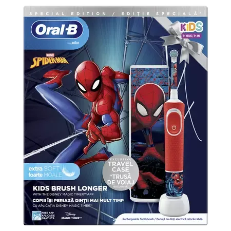 Periuta de dinti electrica pentru copii Vitality Spiderman D100.413.2KX, 3ani+, Oral B