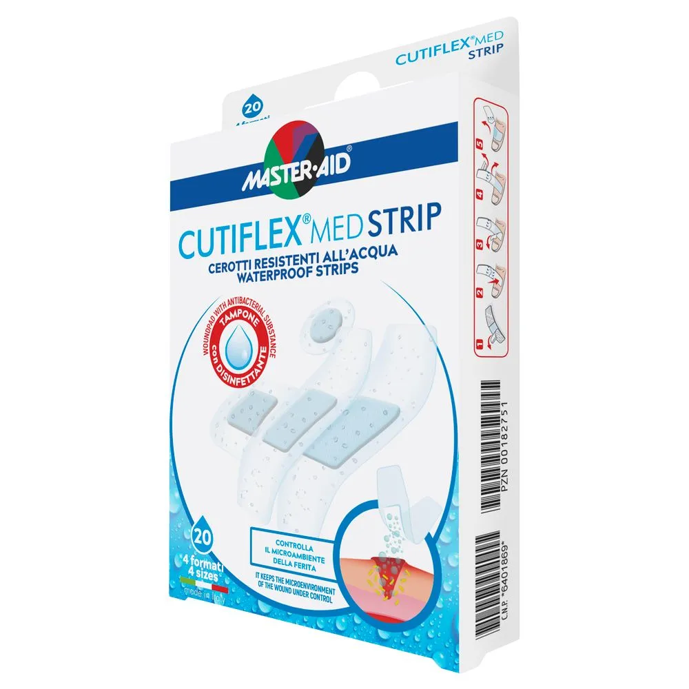 Plasturi impermeabili Cutiflex Strip Master-Aid, 4 marimi, 20 bucati, Pietrasanta Pharma
