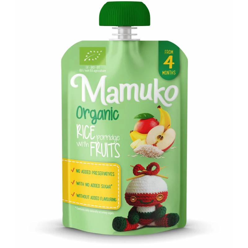 Porridge de orez cu fructe eco, 100g, Mamuko