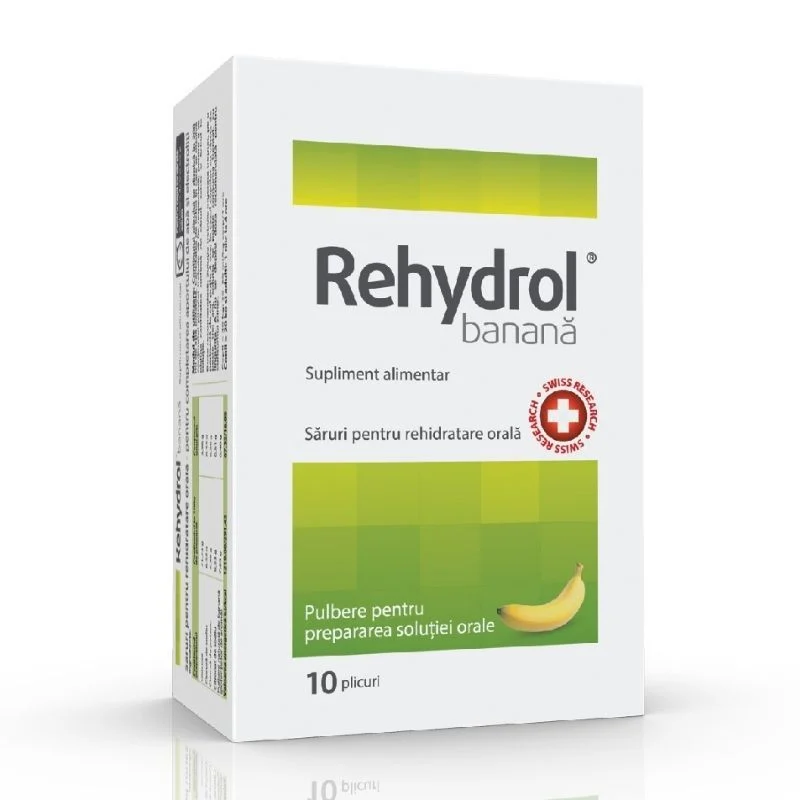 Saruri de hidratare Rehydrol cu aroma de banane, 10 plicuri, MBA Pharma