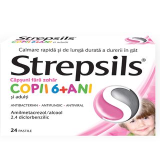 Strepsils Capsuni fara zahar, 24 pastile