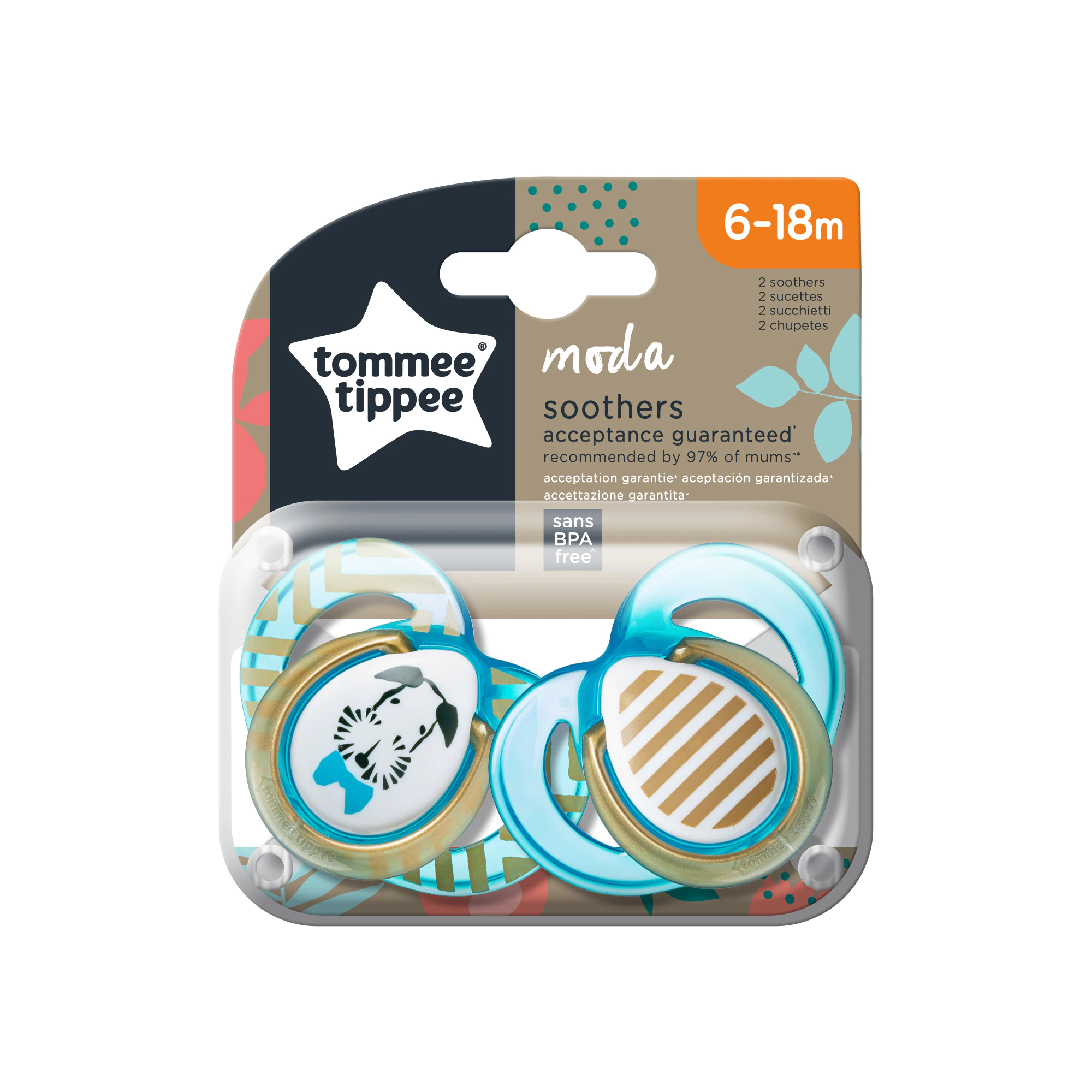 Suzeta ortodontica Moda alb/maro/turcoaz, 6-18L, 2 bucati, TT 0327, Tommee Tippee