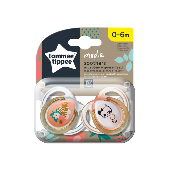 Suzeta ortodontica Moda alb/portocaliu, 0-6l, 2 bucati, TT 0349, Tommee Tippee