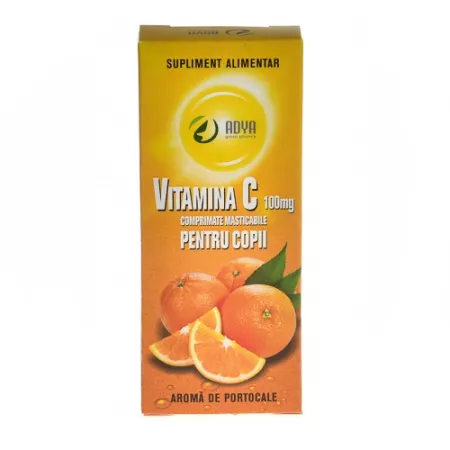 Vitamina C 100mg cu aroma de portocala pentru copii, 30 comprimate masticabile, Adya Green Pharma