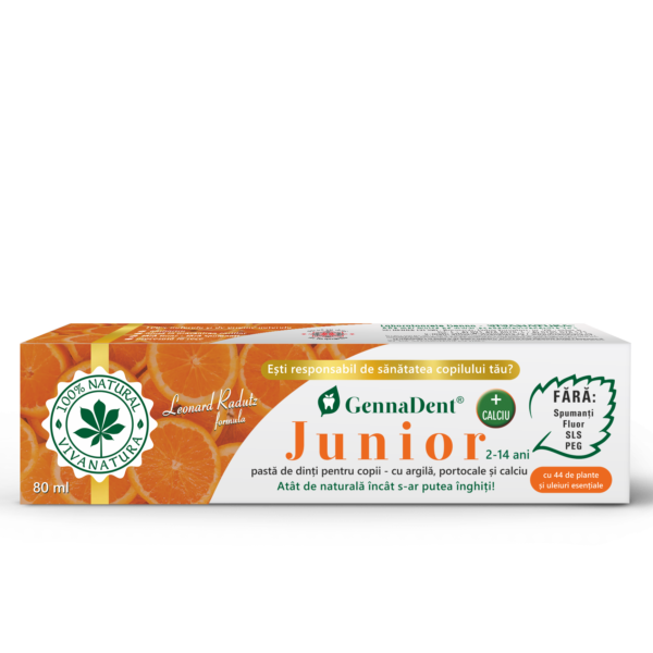 Pasta de dinti GennaDent Junior cu argila si portocale, 80ml, Vivanatura