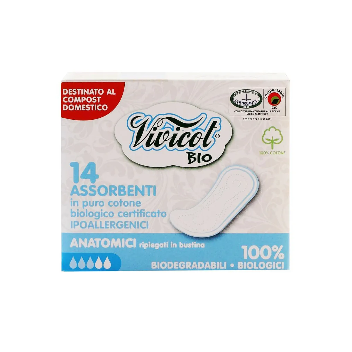 Absorbante de zi din bumbac organic, hipoalergenic, compostabil, fara aripioare, 14 bucati, Vivicot Bio