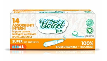 Tampoane din bumbac bio, hipoalergenic, compostabil, cu aplicator, 3 picaturi, 14 bucati, Vivicot Bio