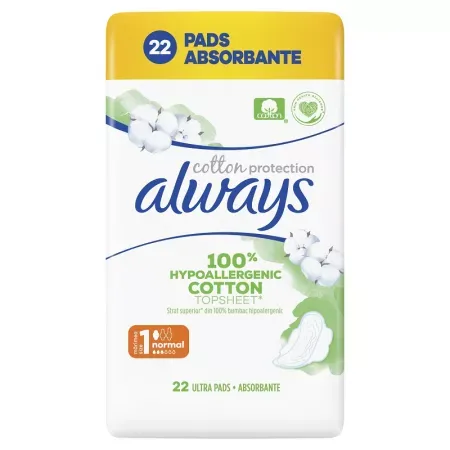 Absorbante Always Cotton Protection Duo, natural, mărimea 1, 22 bucati, P&G