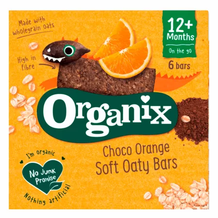 Batoane bio din ovaz integral cu cacao si portocale 12L+, 23g, 6 bucati, Organix