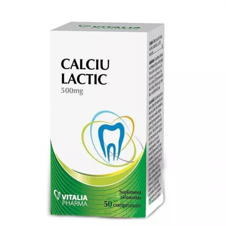 Calciu lactic 500mg, 50 comprimate, Vitalia