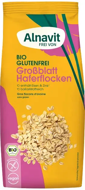 Fulgi de ovaz mari, bio, fara gluten, 450g, Alnavit