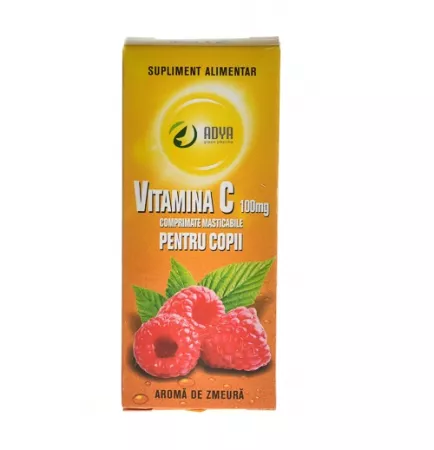 Vitamina C 100mg cu aroma de zmeura pentru copii, 30 comprimate, Adya Green Pharma