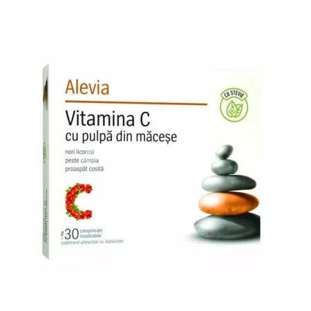Vitamina C cu pulpa de macese si stevie, 30 comprimate, Alevia