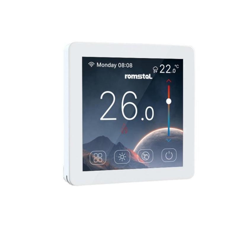 Termostat digital cu fir, pentru pardoseala, Romstal 300, ALB, Afisaj Color, HT-CS08, conectare la internet WIFI, ptdoza, p