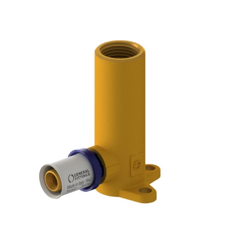 Cot cu talpa, alama galbena, manson otel,instalatii multistrat, sertizare, General Fittings,h=78 D.16mm x1/2"