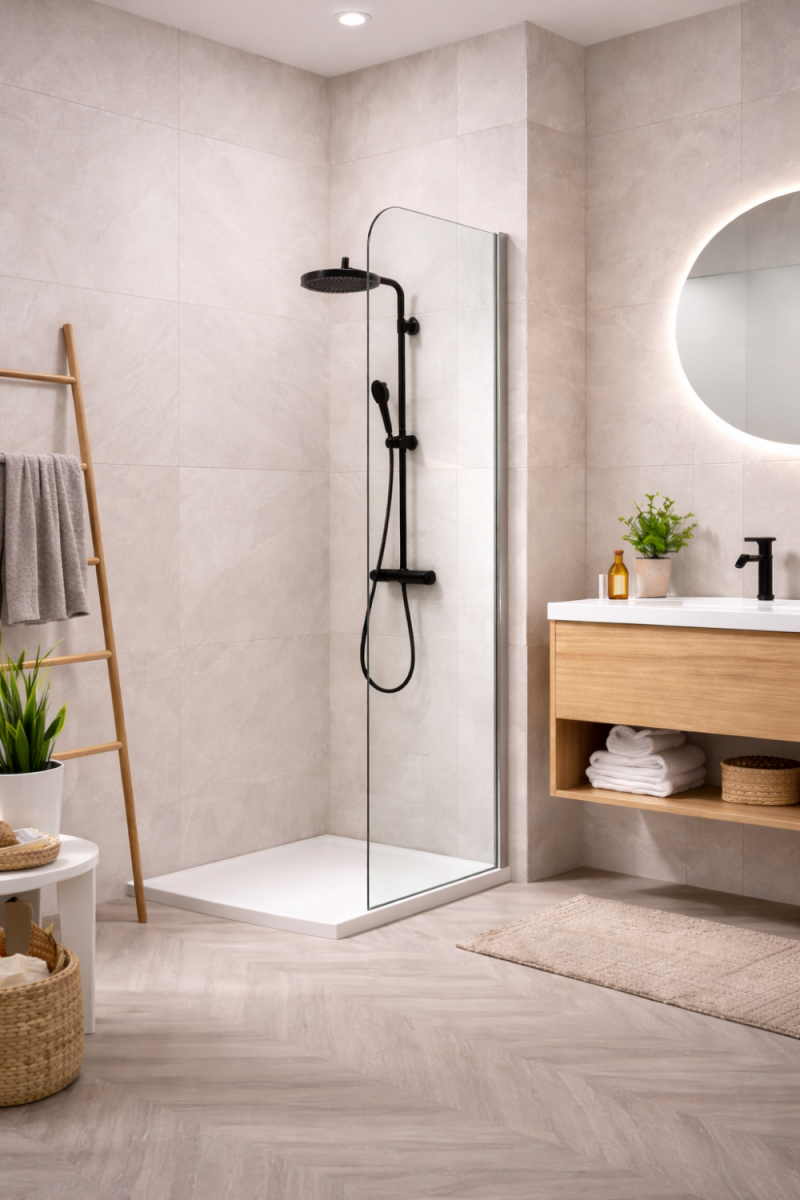 Hardware BELFORM Perete dus walk-in , belform, profil crom, sticla securizata, 8 mm, transparent, montaj drapta,l.42.5xh.185 cm