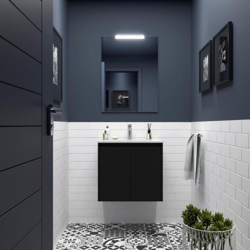 Bathroom Vanities N/A Set mobilier, salgar, noja, cu lavoar, suspendat, pal, negru mat, 59.8x45x54 cm