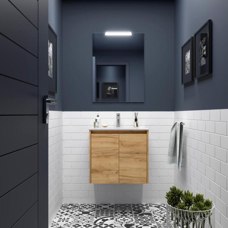 Bathroom Vanities N/A Set mobilier, salgar, noja, cu lavoar, suspendat, pal, africa oak, 59.8x45x54 cm