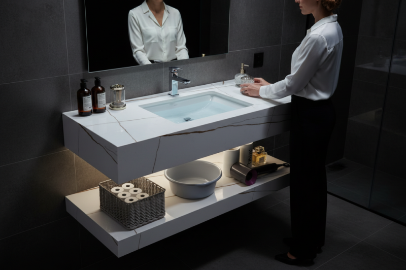 ROMSTAL Lavoar cu etajera, romstal, evolution, alb mat, 80x46.5x15