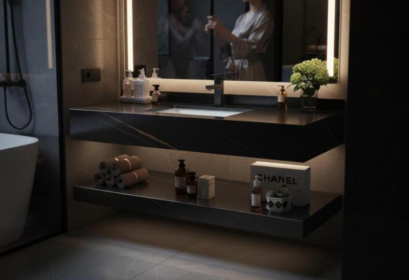 ROMSTAL Lavoar cu etajera, romstal, evolution, negru mat, 80x46.5x15