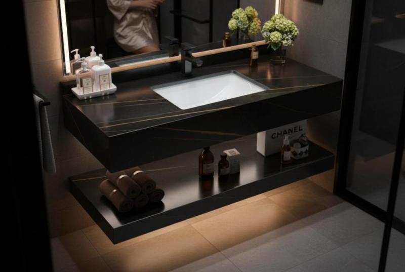 ROMSTAL Lavoar cu etajera, romstal, evolution, negru mat, 100x46.5x15