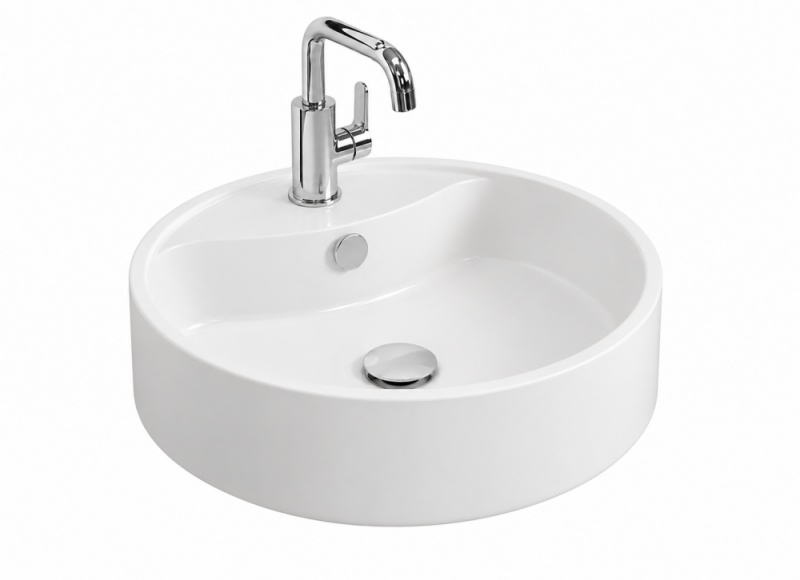 Lavoar pentru cadru metalic, Romstal Evolution, Cilindro, rasina, alb lucios, 45x45 cm
