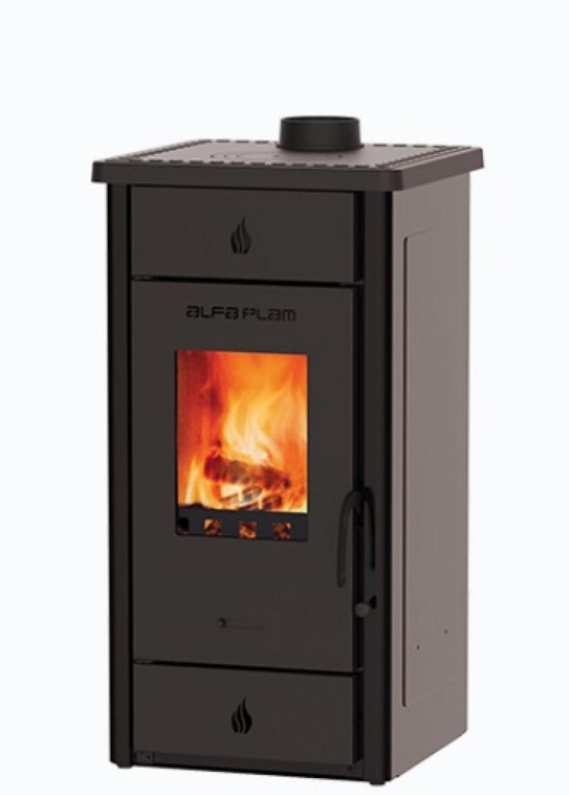 Soba tip semineu,pe lemn,incalzire locala, Alfa-Plam, Elita 3, plita, otel,negra, 8 kW