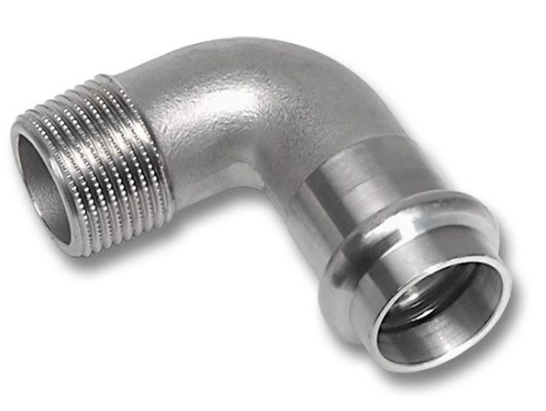 Cot, otel inox, 90 grade, sertizare, Nirotherm, FM, Filetat ,Sanha, D.18x1/2mm