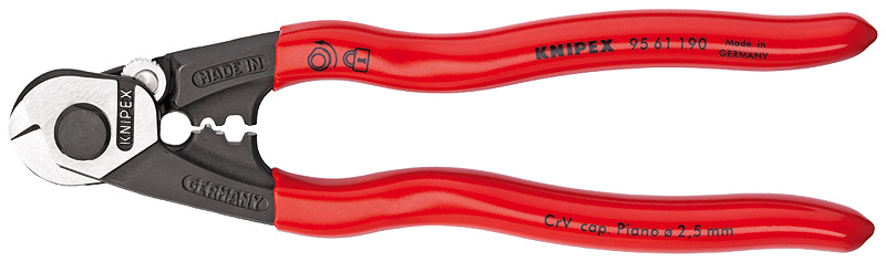 Knipex 9561190 Cleste pentru taiat si sertizat cabluri de tractiune Ø 7 mm / Ø 5 mm / Ø 4 mm / Ø 2,5 mm, lungime 180 mm