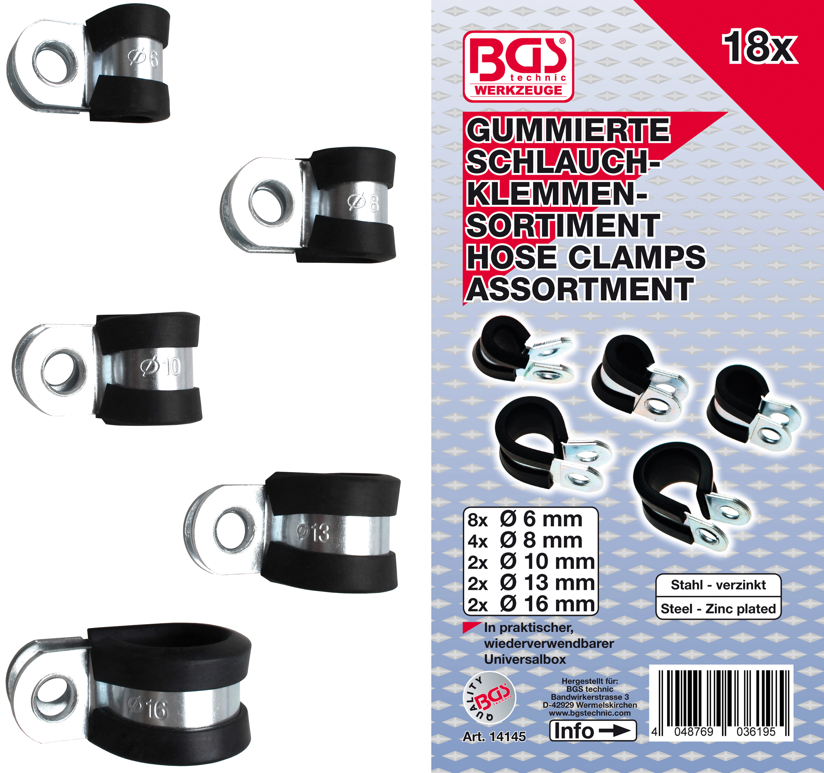 BGS 14145  Set coliere izolate 6-16mm pentru pozat cobluri si conducte, 18-piese