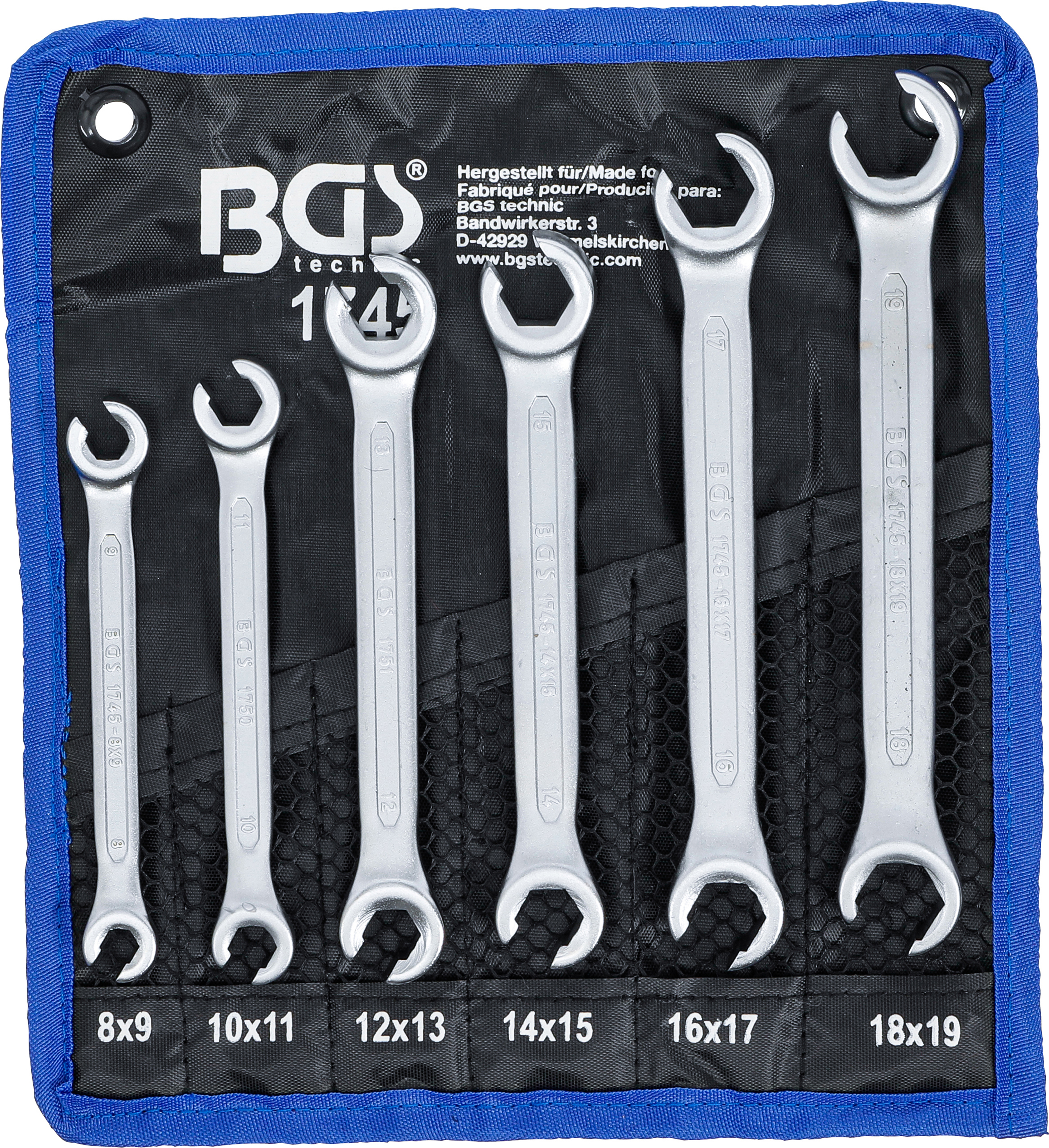 BGS 1745 Set chei inelare pentru conducte: 8 x 9mm, 10 x 11mm, 12 x 13mm, 14 x 15mm, 16 x 17mm, 18 x 19mm, 6 piese